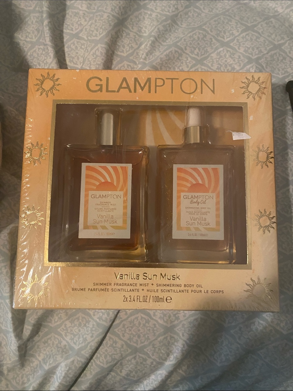 Glampton vanilla Sun Musj fragrance mist and body oil set